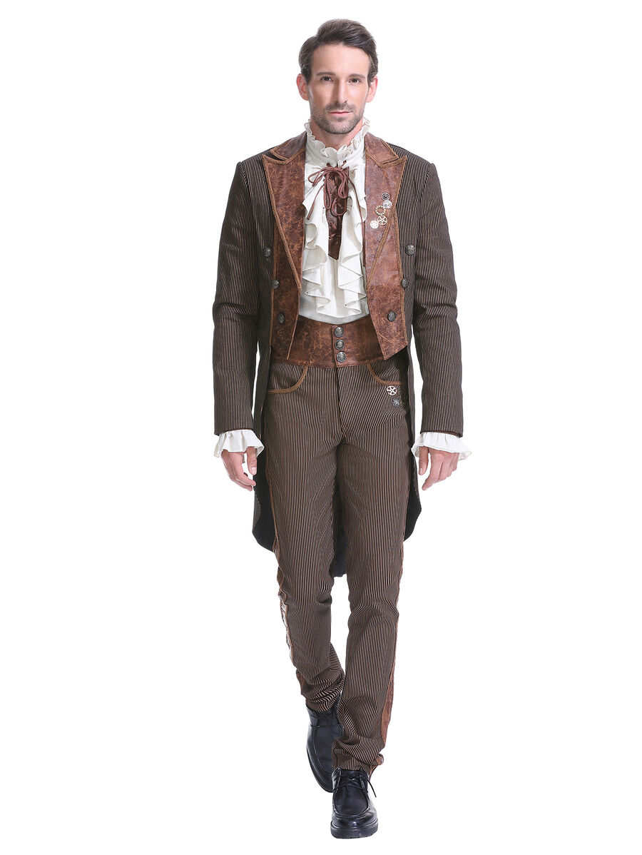 photo n&deg;15 : Veste steampunk homme ray&eacute;e avec imitation cuir et engrenages
