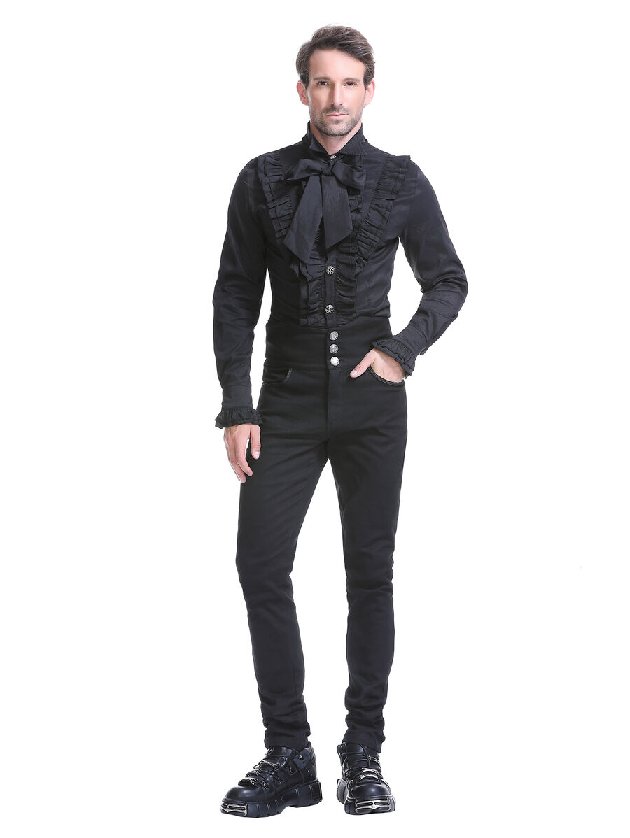 photo n&deg;3 : Pantalon coton noir steampunk taille haute &agrave; boutons Argent&eacute;s