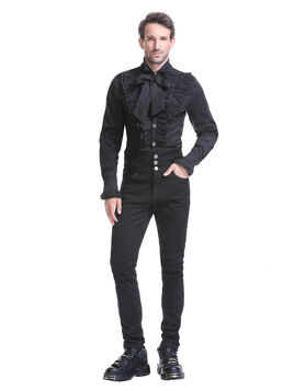 Pantalon coton noir steampunk taille haute &agrave; boutons Argent&eacute;s