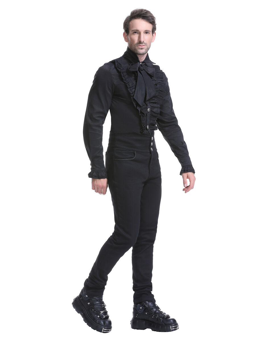 photo n&deg;14 : Pantalon coton noir steampunk taille haute &agrave; boutons Argent&eacute;s