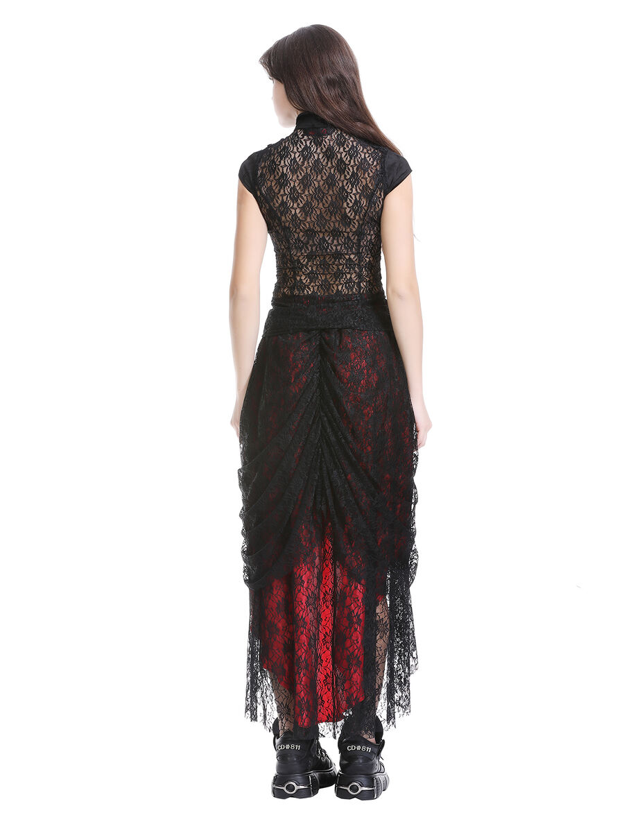 photo n&deg;4 : Jupe corset gothique longue en velours et dentelle noire