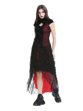 Jupe corset gothique longue en velours et dentelle noire