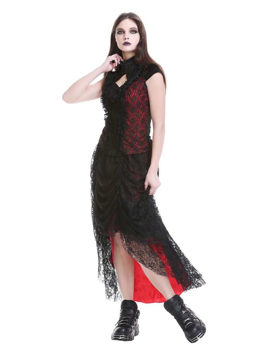 photo n&deg;7 : Jupe corset gothique longue en velours et dentelle noire