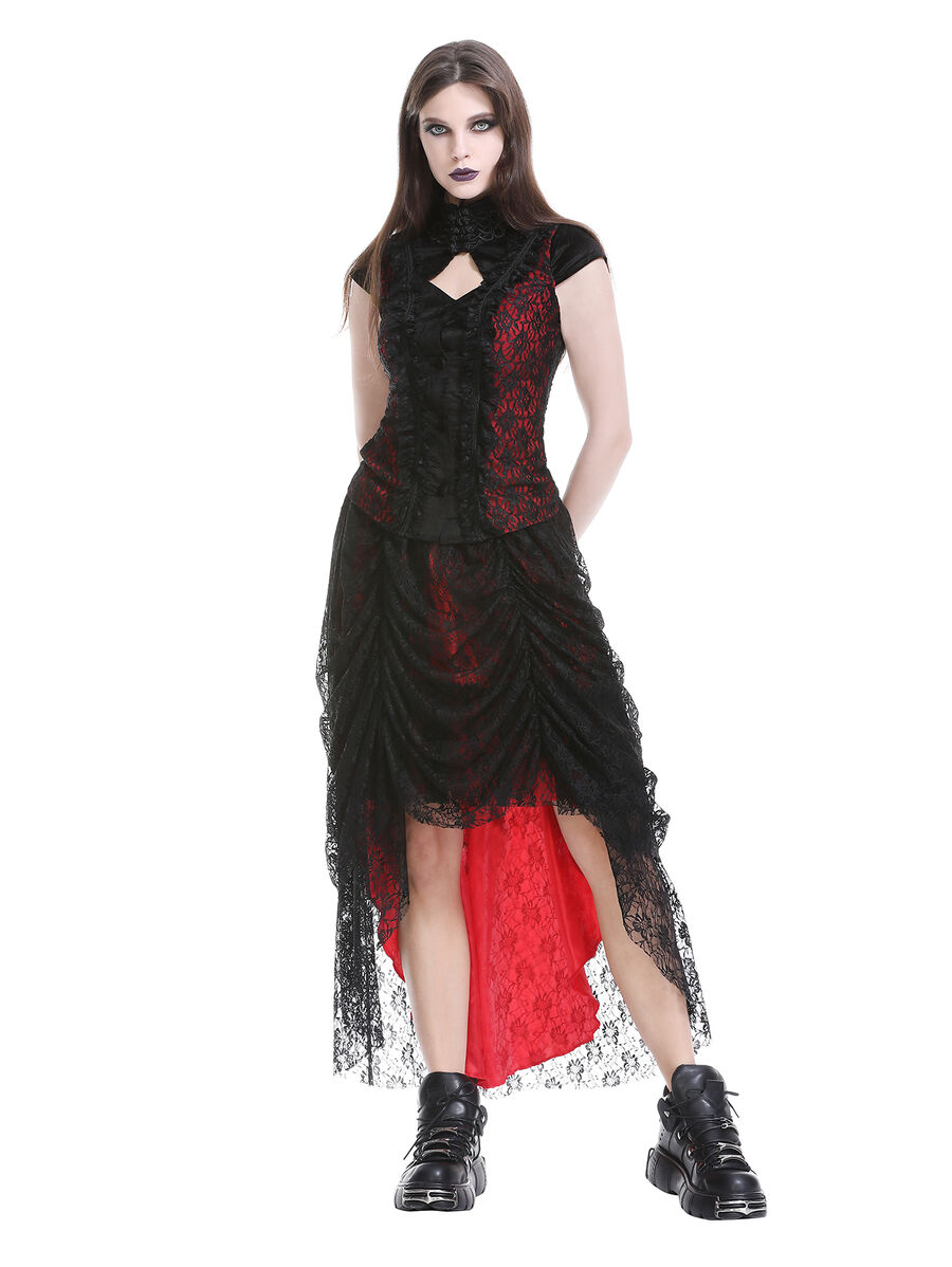 photo n&deg;8 : Jupe corset gothique longue en velours et dentelle noire