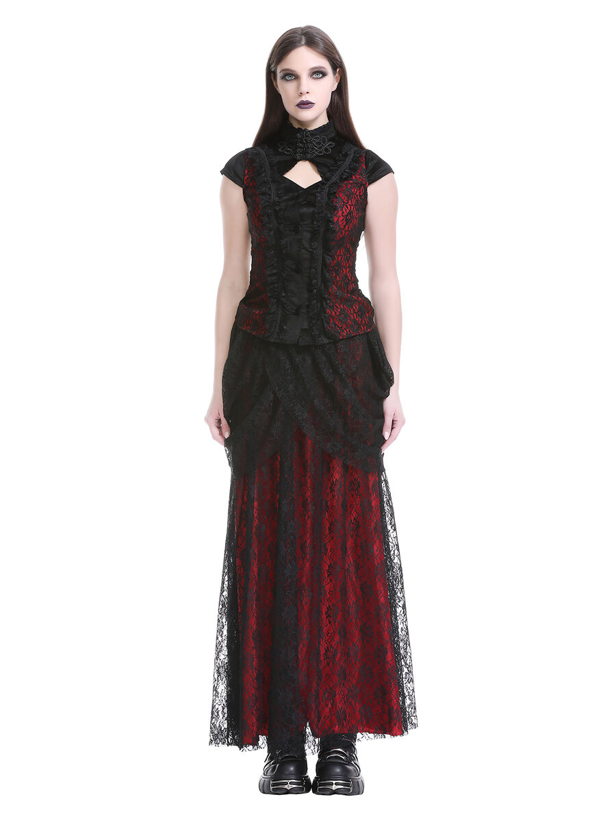 Jupe corset gothique longue en velours et dentelle noire