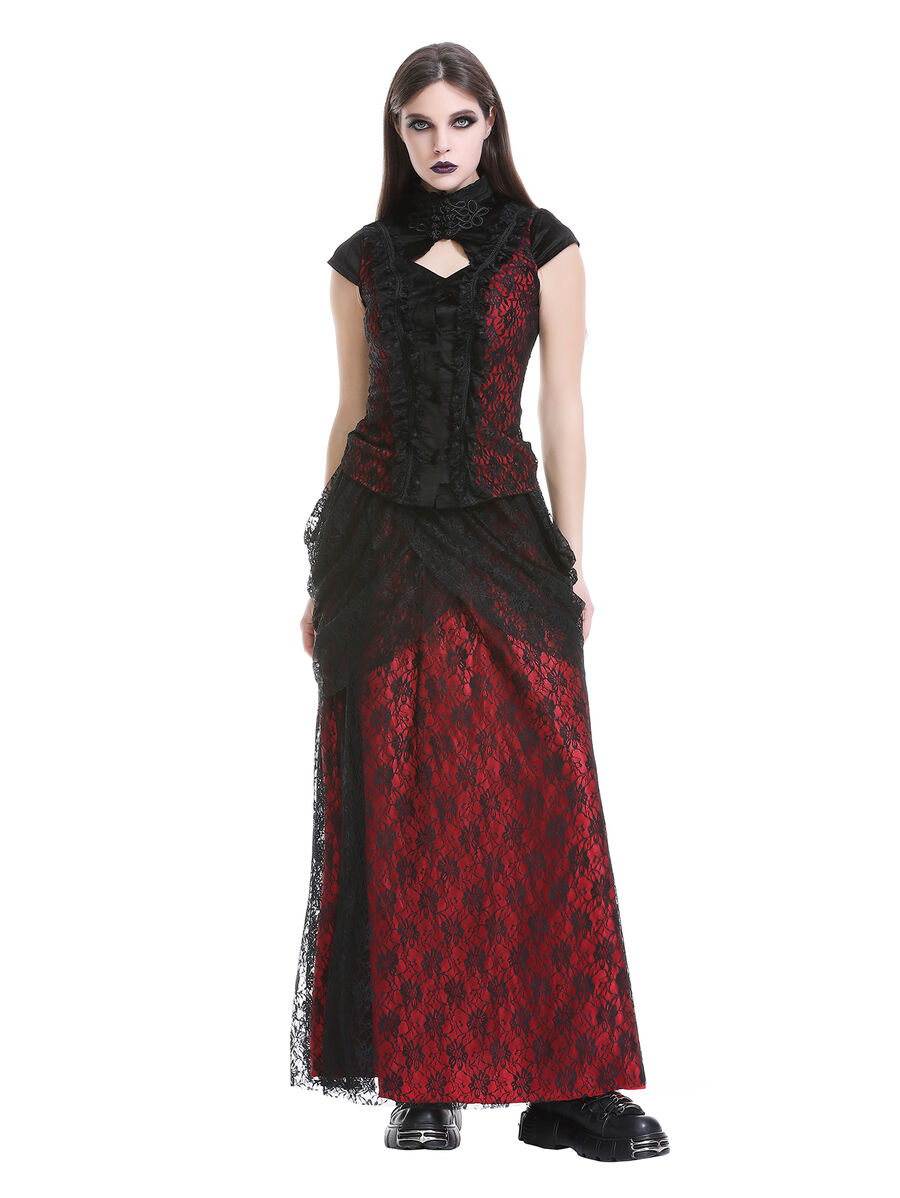 photo n&deg;5 : Jupe corset gothique longue en velours et dentelle noire