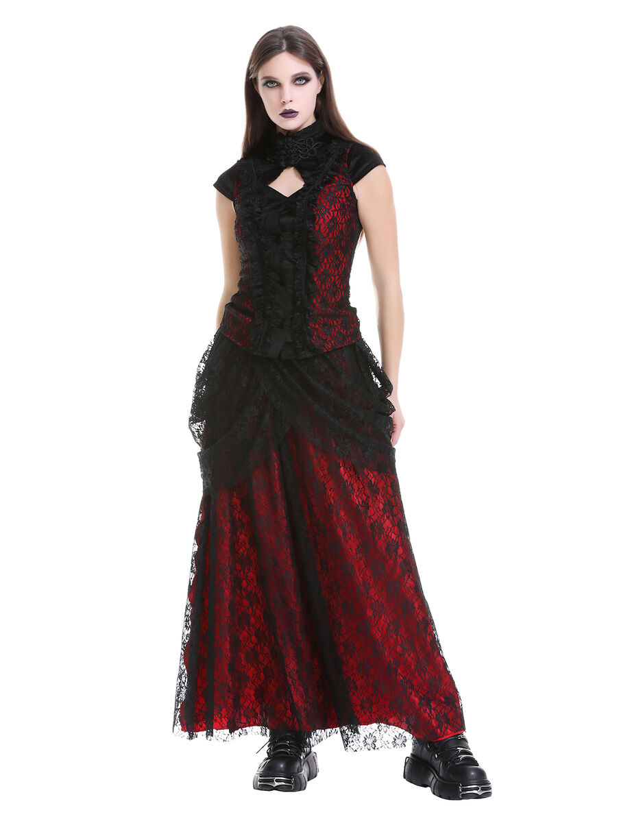 photo n&deg;6 : Jupe corset gothique longue en velours et dentelle noire