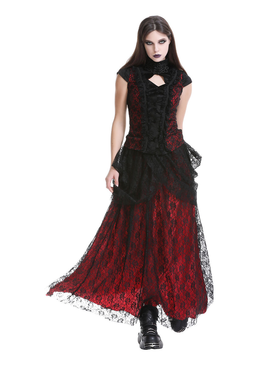 photo n&deg;7 : Jupe corset gothique longue en velours et dentelle noire