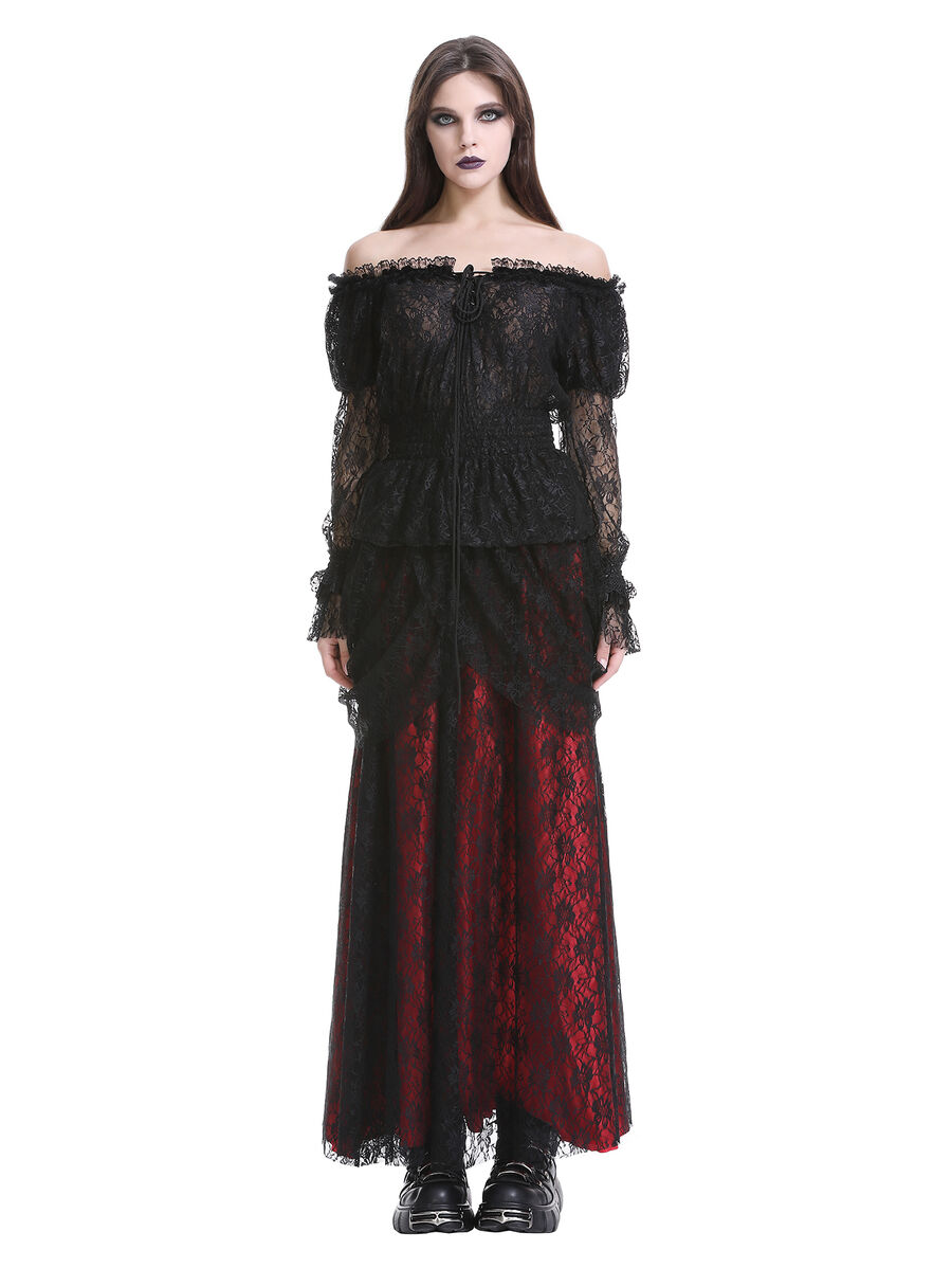 photo n&deg;23 : Blouse gothique en dentelle noire &eacute;paules d&eacute;nud&eacute;es, manches longues