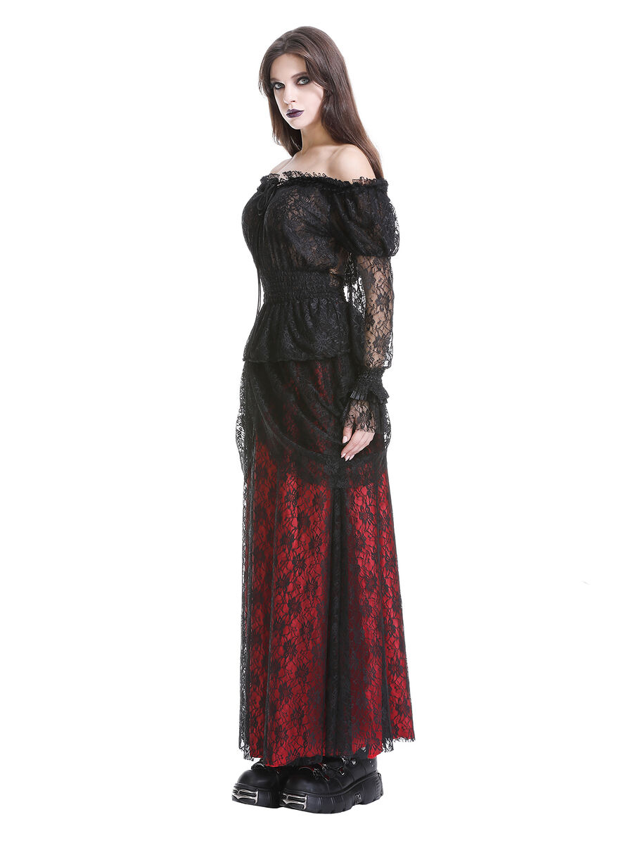 photo n&deg;22 : Blouse gothique en dentelle noire &eacute;paules d&eacute;nud&eacute;es, manches longues