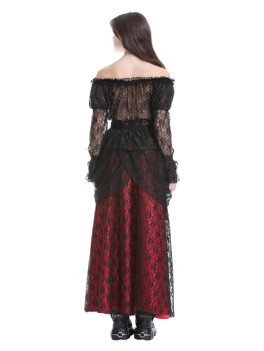 photo n&deg;20 : Blouse gothique en dentelle noire &eacute;paules d&eacute;nud&eacute;es, manches longues