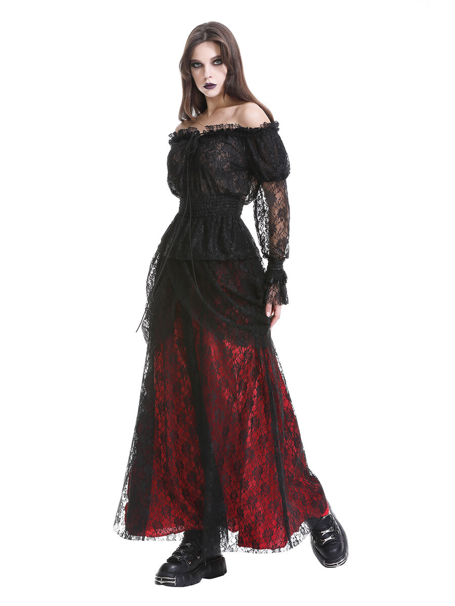 photo n&deg;13 : Blouse gothique en dentelle noire &eacute;paules d&eacute;nud&eacute;es, manches longues