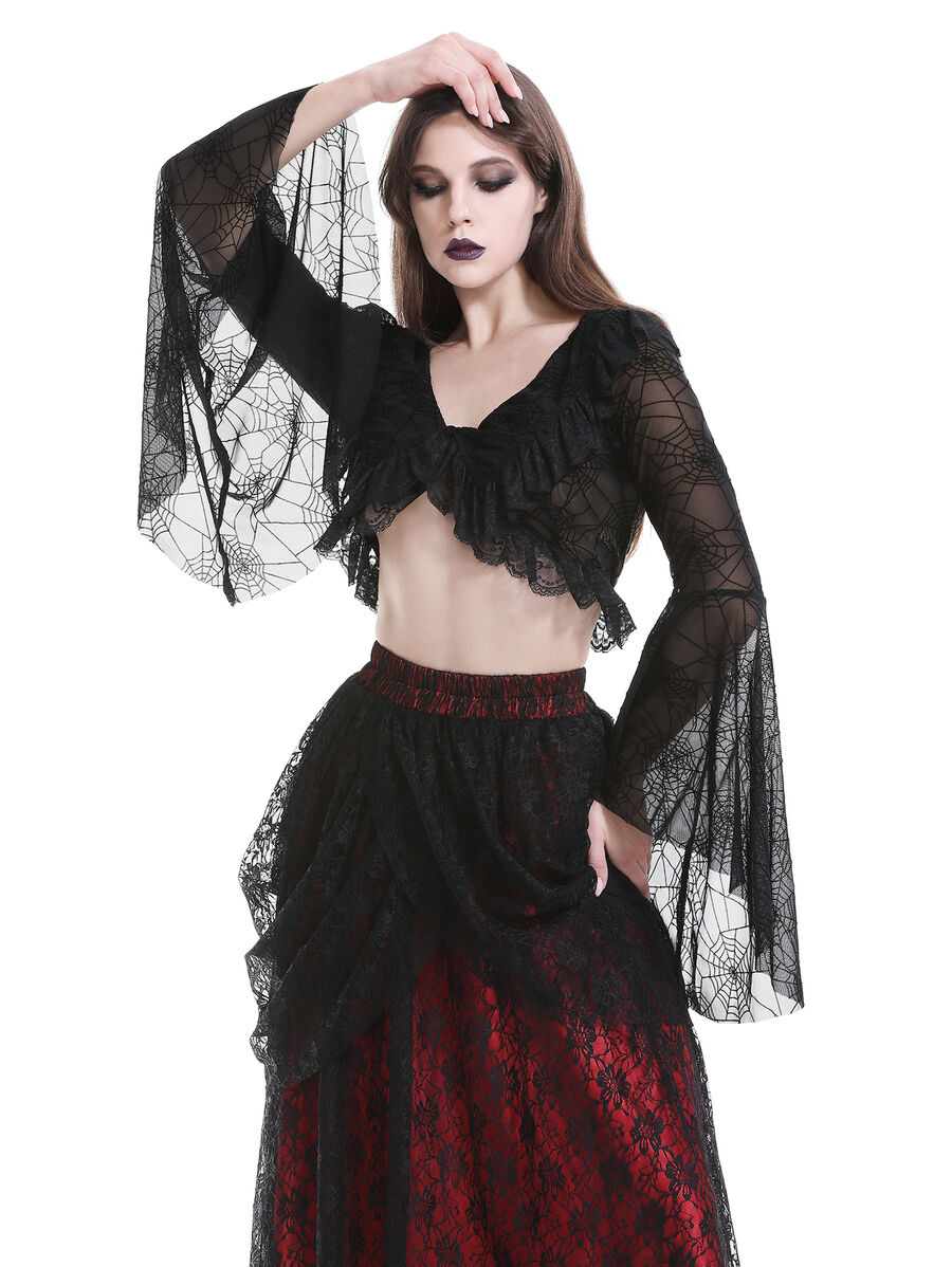 photo n&deg;13 : Bol&eacute;ro gothique en dentelle noire avec manches &eacute;vas&eacute;es motif toile d'araign&eacute;e