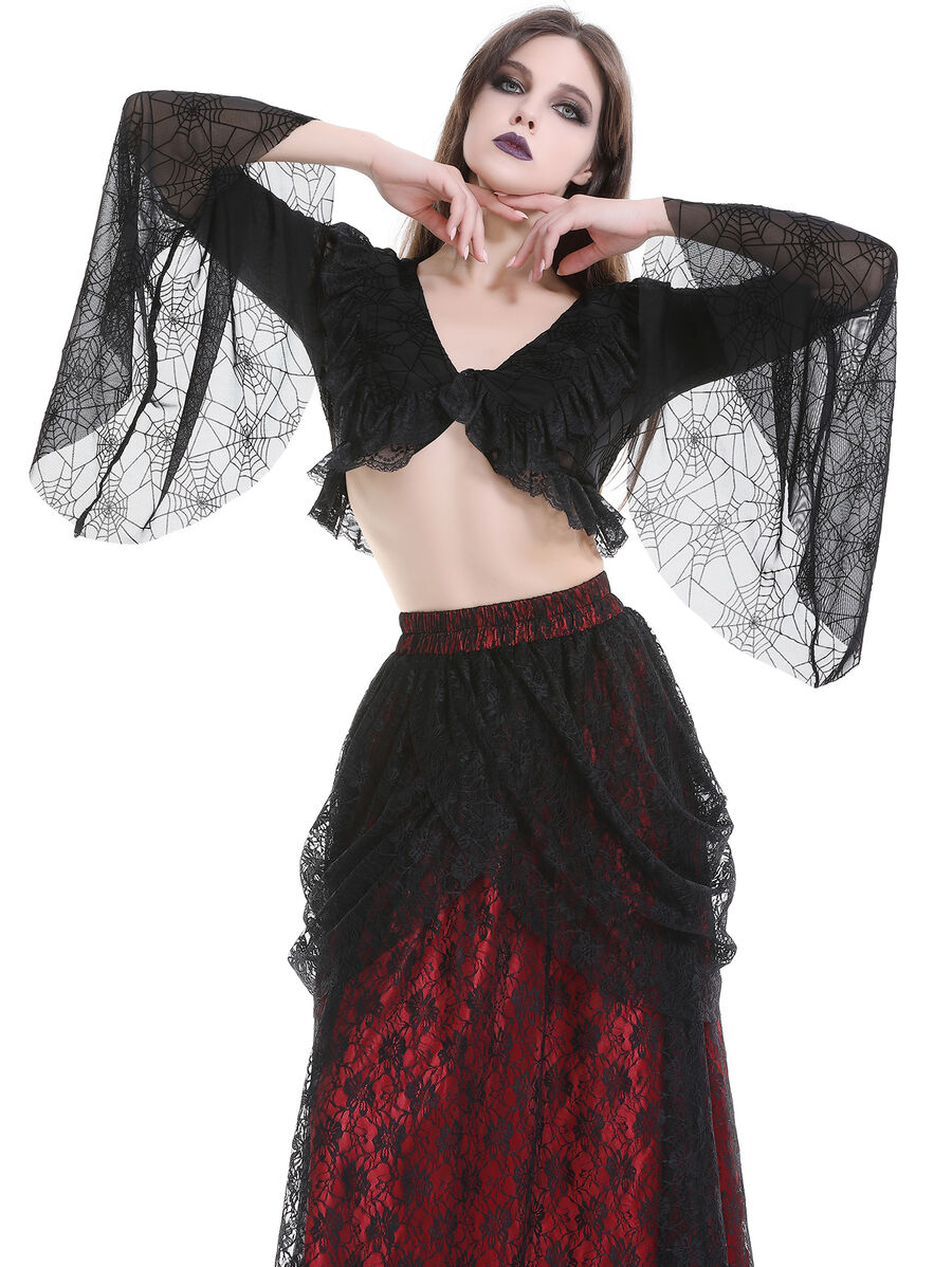 photo n&deg;12 : Bol&eacute;ro gothique en dentelle noire avec manches &eacute;vas&eacute;es motif toile d'araign&eacute;e