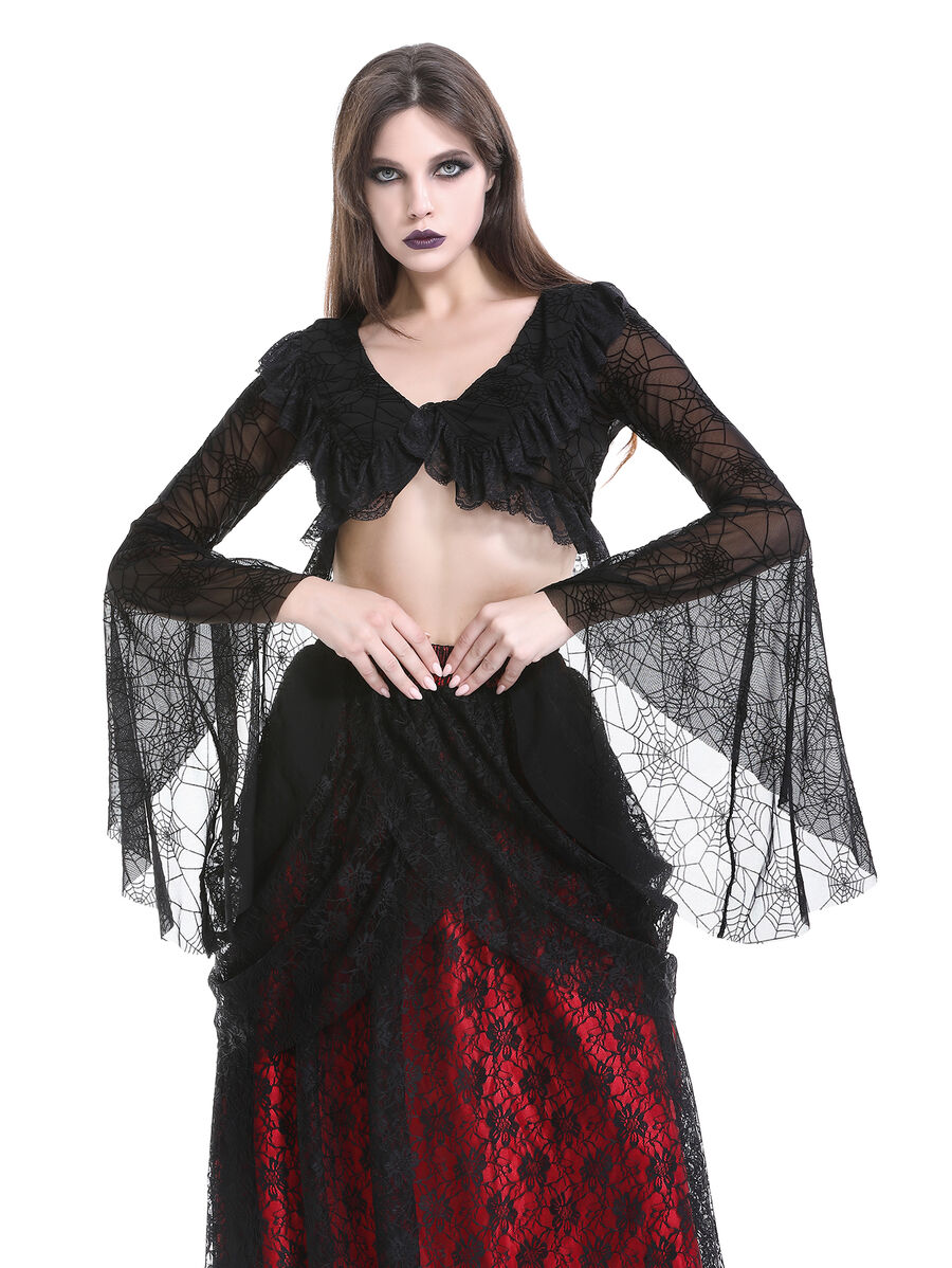photo n&deg;11 : Bol&eacute;ro gothique en dentelle noire avec manches &eacute;vas&eacute;es motif toile d'araign&eacute;e