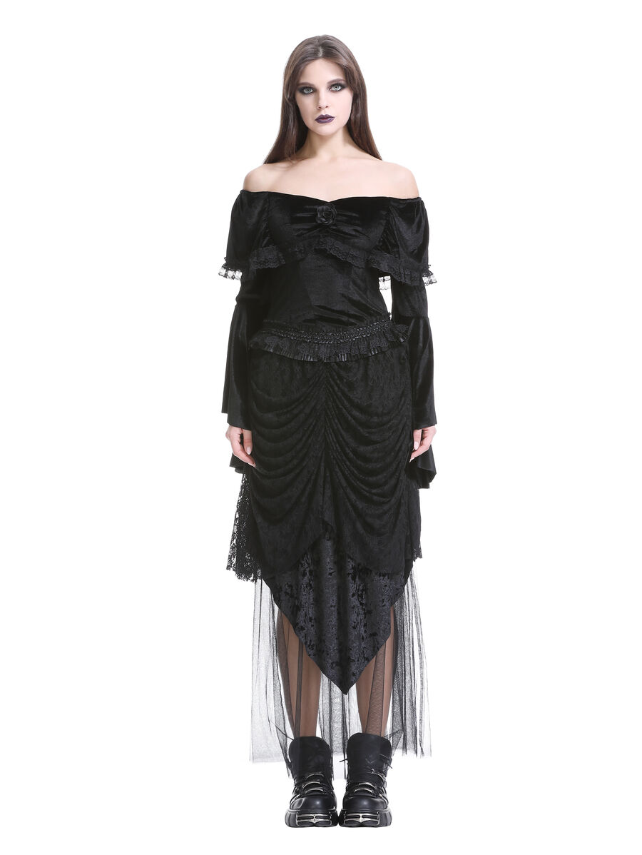 photo n&deg;6 : Top gothique en velours extensible &agrave; &eacute;paules d&eacute;nud&eacute;es, manches &eacute;vas&eacute;es