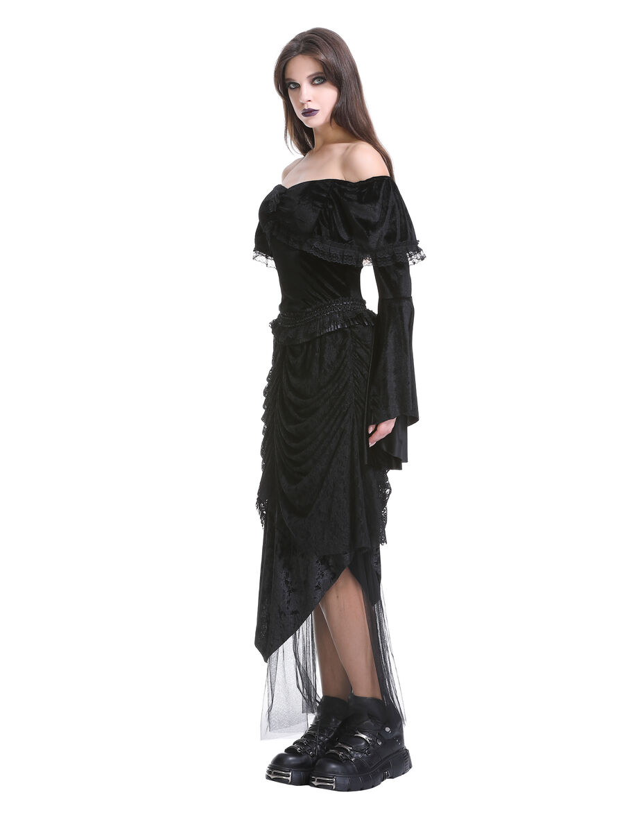 photo n&deg;7 : Top gothique en velours extensible &agrave; &eacute;paules d&eacute;nud&eacute;es, manches &eacute;vas&eacute;es