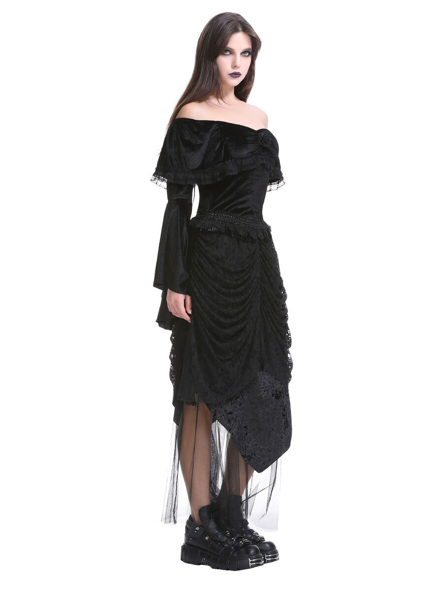 photo n&deg;8 : Top gothique en velours extensible &agrave; &eacute;paules d&eacute;nud&eacute;es, manches &eacute;vas&eacute;es