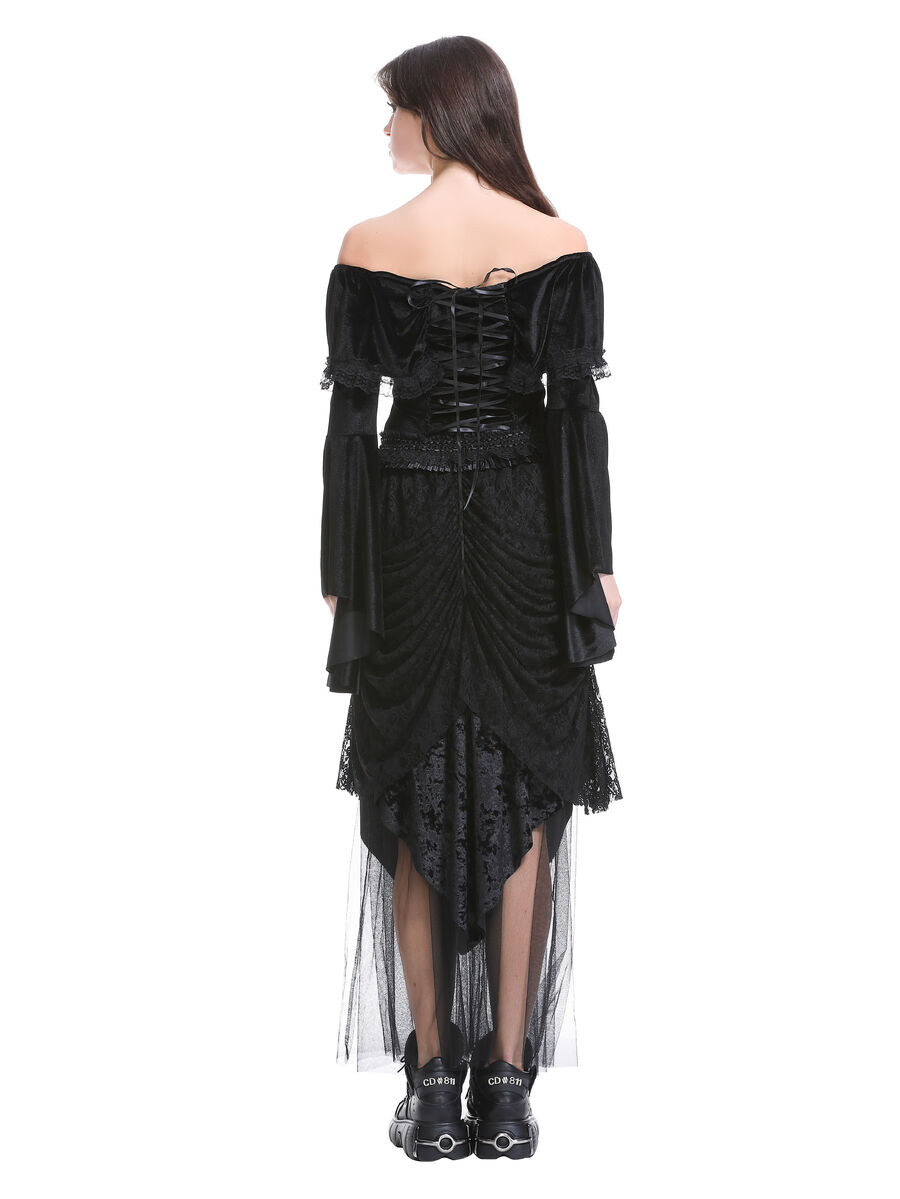 photo n&deg;9 : Top gothique en velours extensible &agrave; &eacute;paules d&eacute;nud&eacute;es, manches &eacute;vas&eacute;es