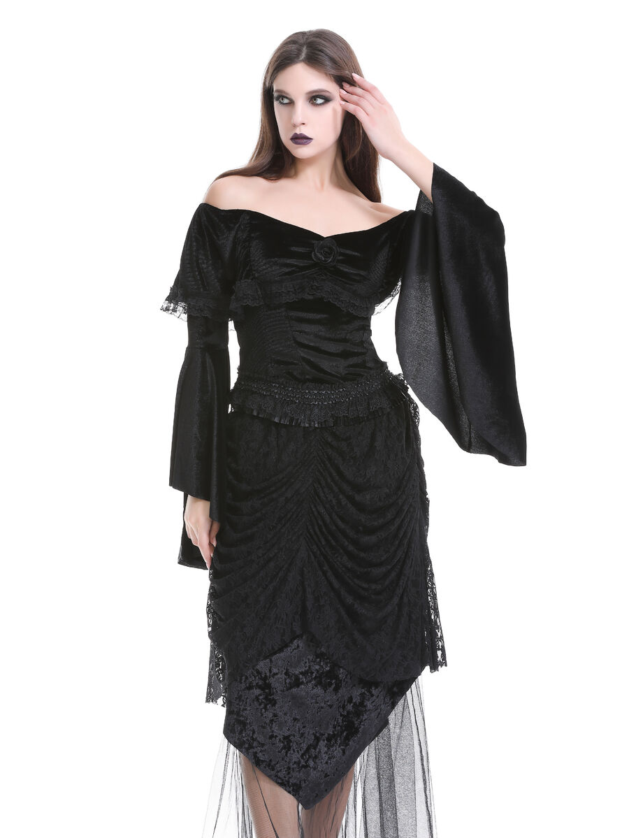 photo n&deg;10 : Top gothique en velours extensible &agrave; &eacute;paules d&eacute;nud&eacute;es, manches &eacute;vas&eacute;es