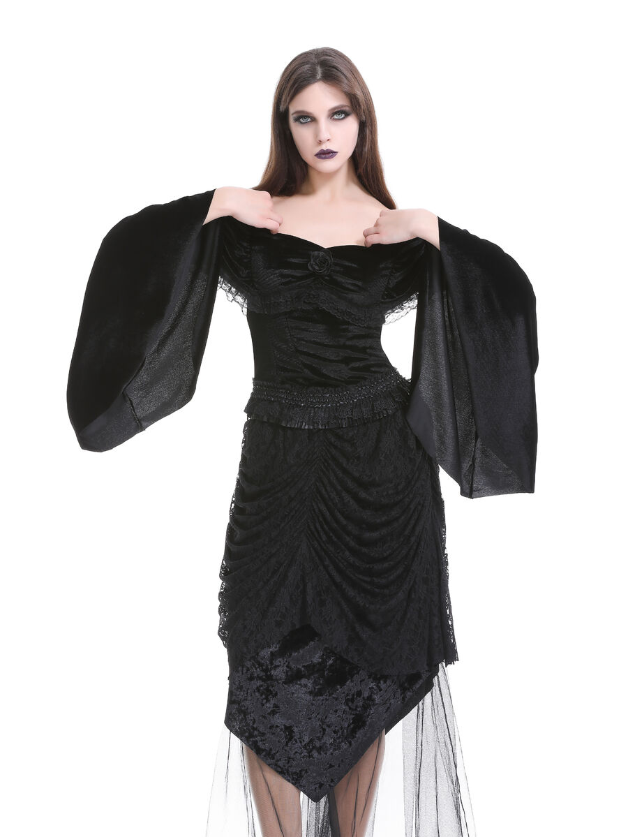 photo n&deg;12 : Top gothique en velours extensible &agrave; &eacute;paules d&eacute;nud&eacute;es, manches &eacute;vas&eacute;es