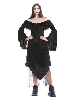 Jupe corset gothique longue en velours et dentelle noire