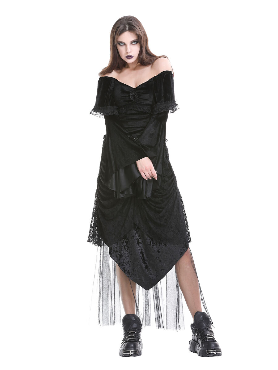 photo n&deg;2 : Jupe corset gothique longue en velours et dentelle noire