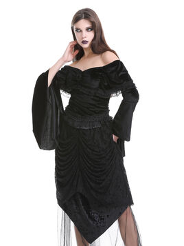 Jupe corset gothique longue en velours et dentelle noire