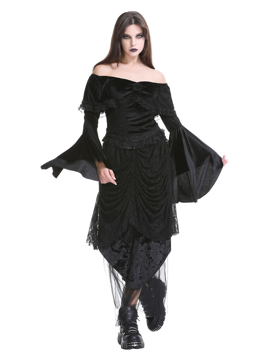 photo n&deg;5 : Jupe corset gothique longue en velours et dentelle noire