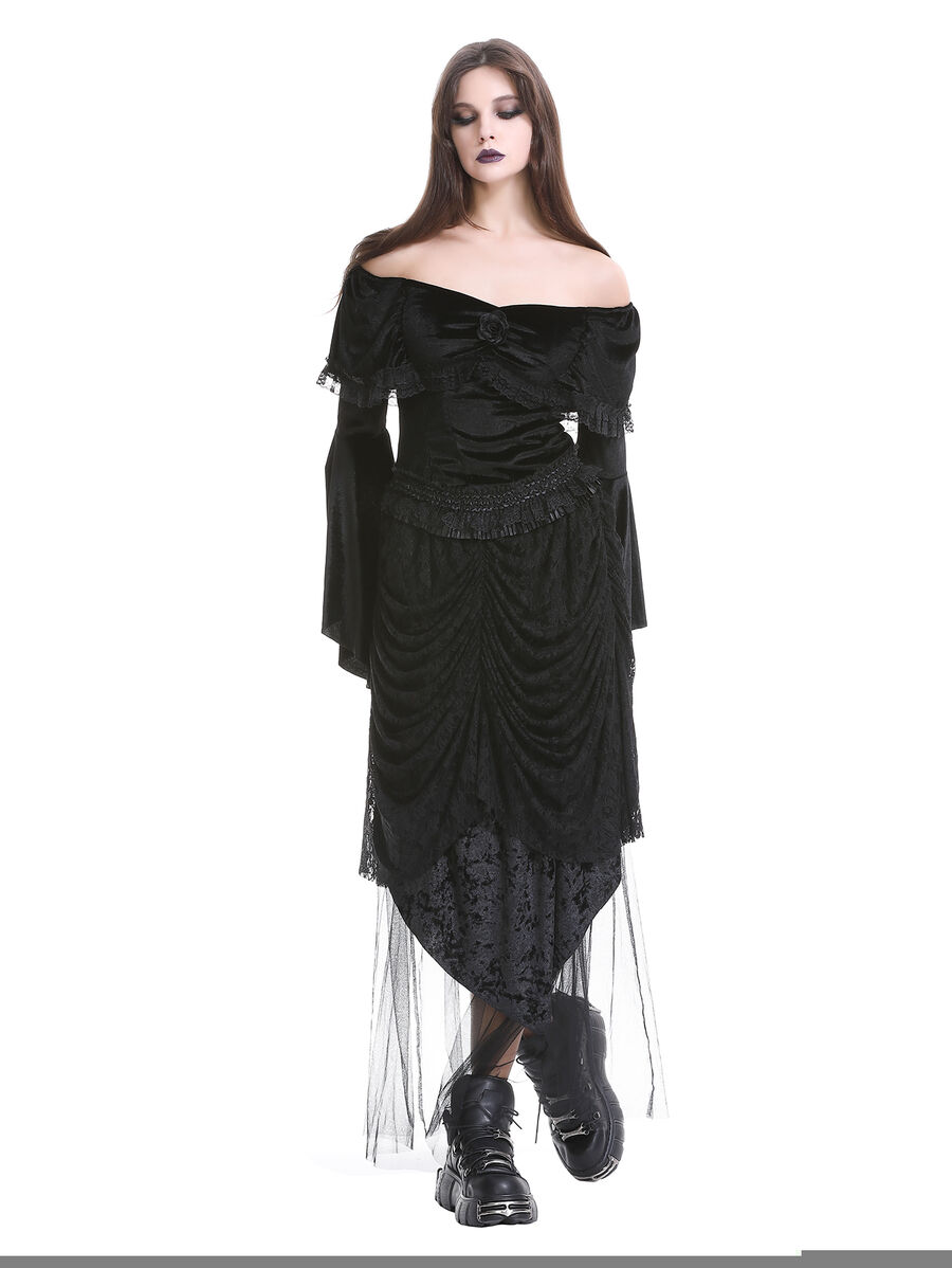 photo n&deg;6 : Jupe corset gothique longue en velours et dentelle noire