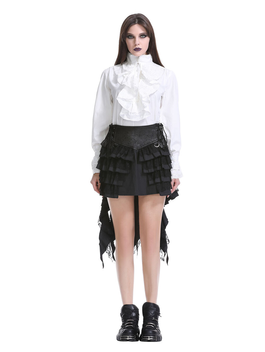 photo n&deg;16 : Jupe steampunk gothique &agrave; volants superpos&eacute;s et ceinture effet cuir - avec dentelle