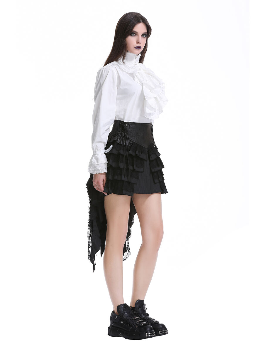 photo n&deg;14 : Jupe steampunk gothique &agrave; volants superpos&eacute;s et ceinture effet cuir - avec dentelle