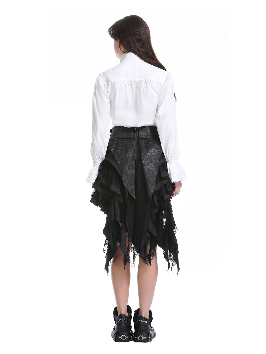 photo n&deg;13 : Jupe steampunk gothique &agrave; volants superpos&eacute;s et ceinture effet cuir - avec dentelle