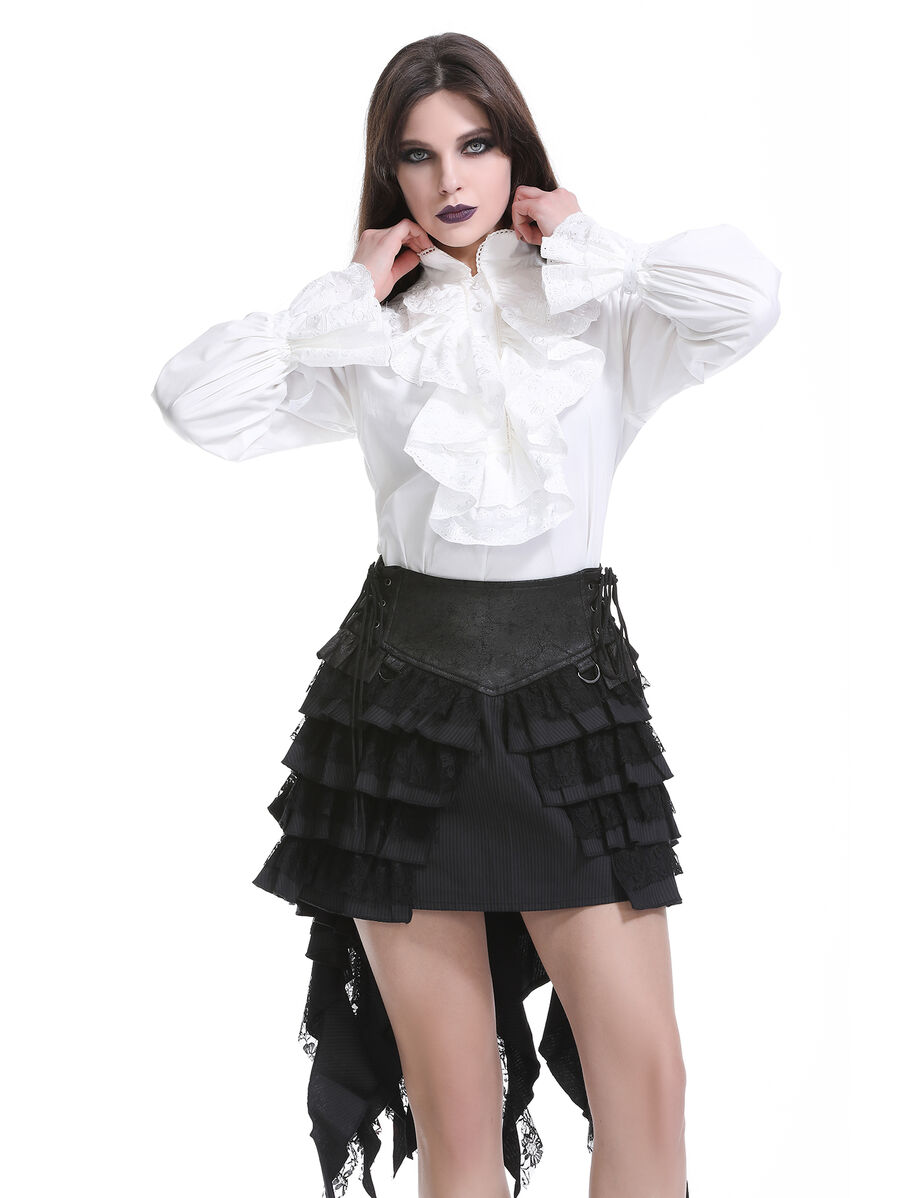 photo n&deg;12 : Jupe steampunk gothique &agrave; volants superpos&eacute;s et ceinture effet cuir - avec dentelle