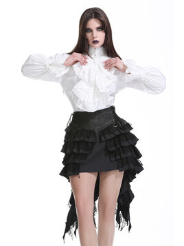 Jupe steampunk gothique &agrave; volants superpos&eacute;s et ceinture effet cuir - avec dentelle