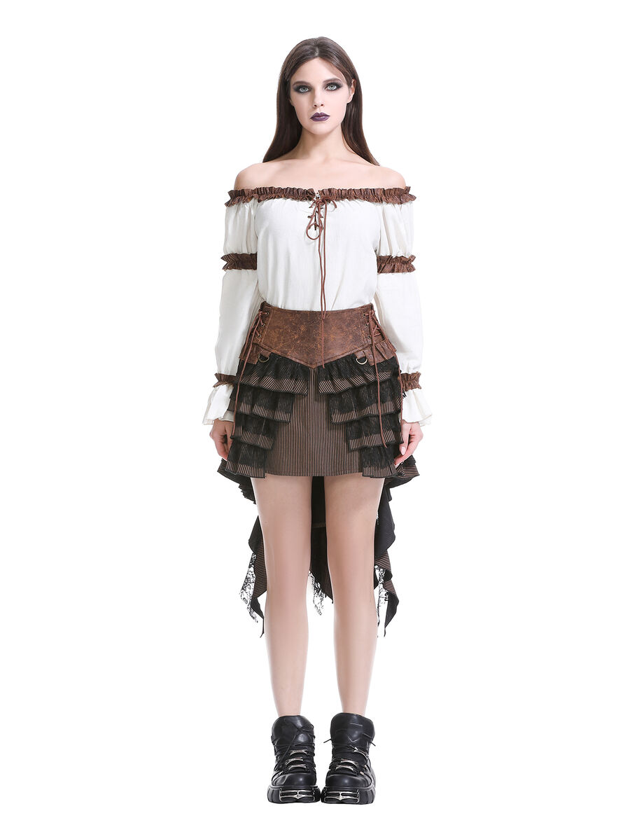 photo n&deg;10 : Jupe steampunk gothique &agrave; volants superpos&eacute;s et ceinture effet cuir - avec dentelle