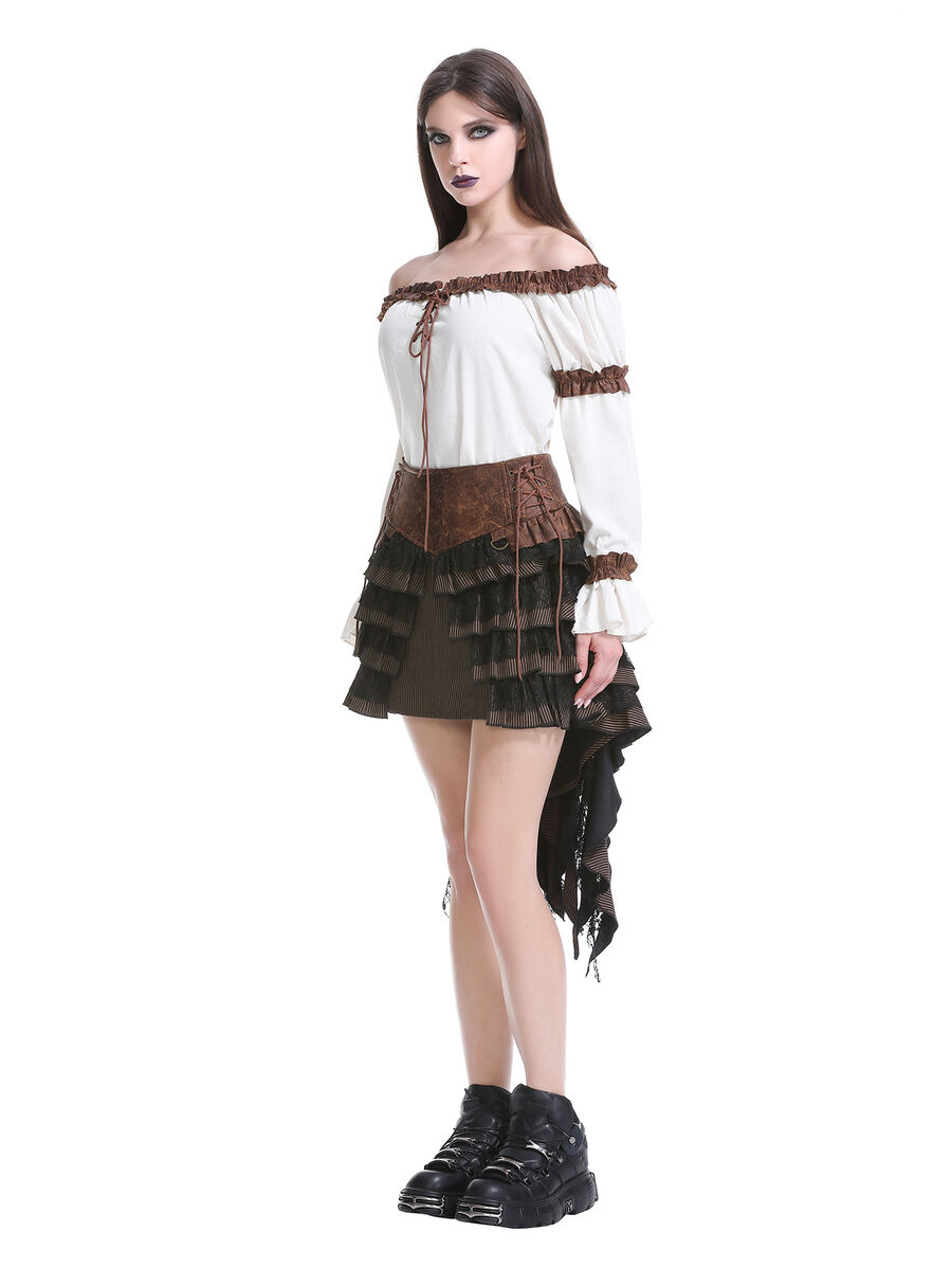 photo n&deg;11 : Jupe steampunk gothique &agrave; volants superpos&eacute;s et ceinture effet cuir - avec dentelle