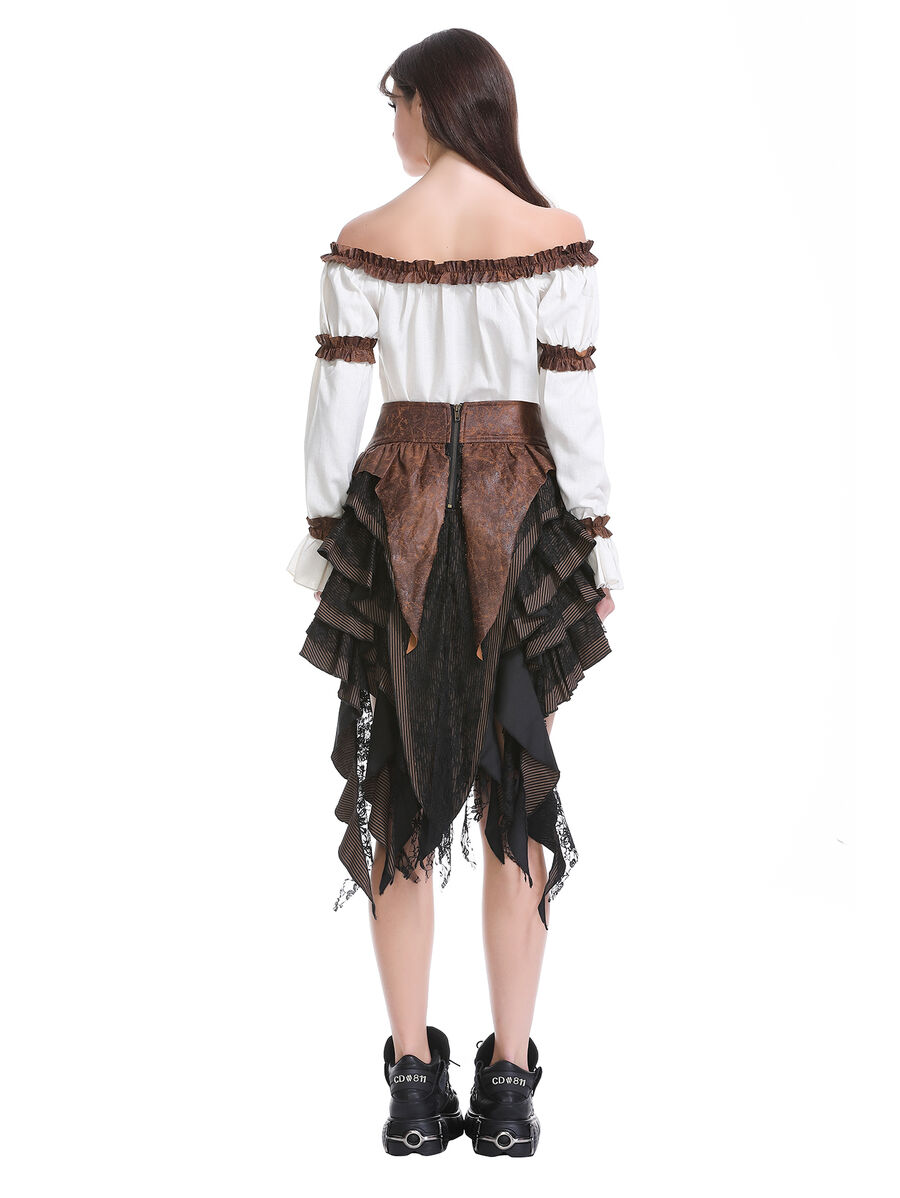 photo n&deg;13 : Jupe steampunk gothique &agrave; volants superpos&eacute;s et ceinture effet cuir - avec dentelle