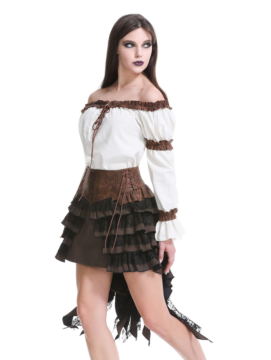 photo n&deg;14 : Jupe steampunk gothique &agrave; volants superpos&eacute;s et ceinture effet cuir - avec dentelle