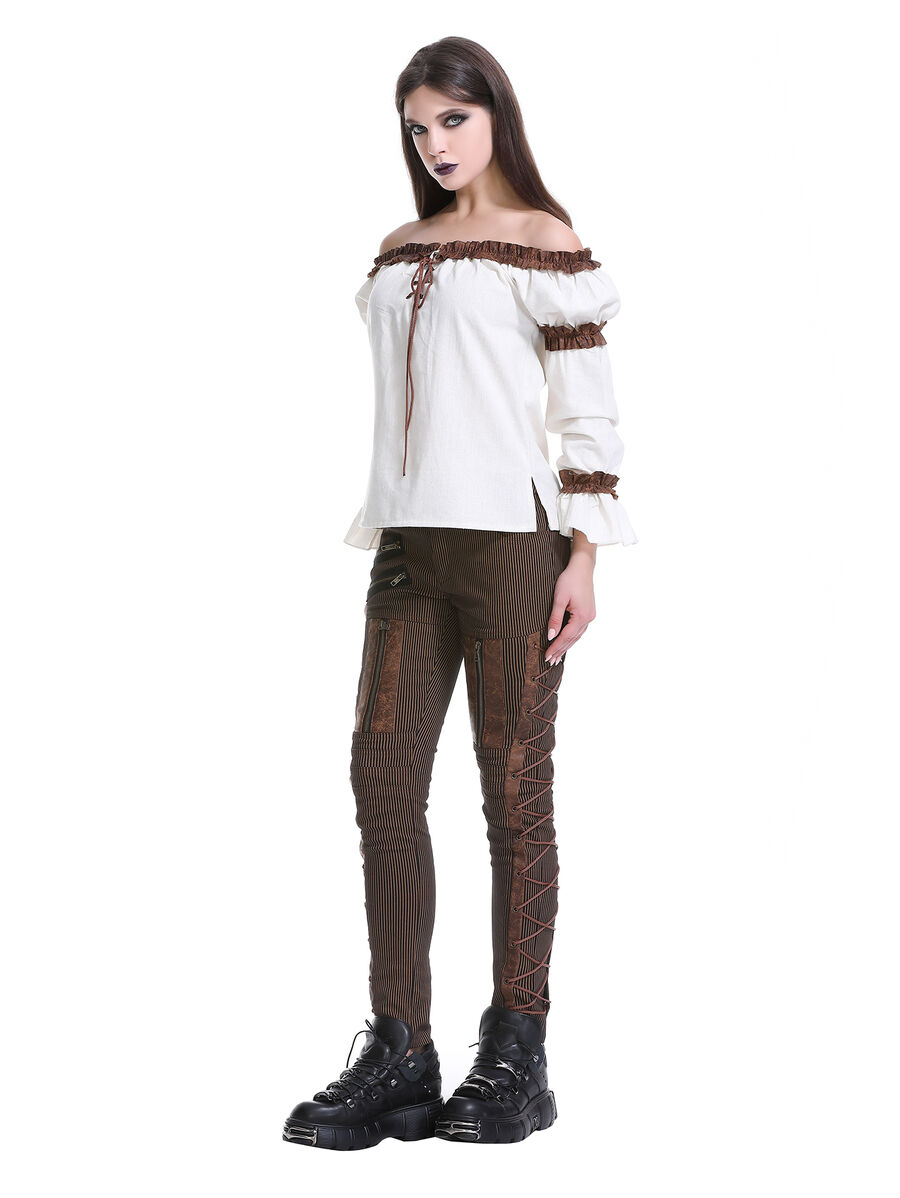 photo n&deg;16 : Blouse steampunk femme &eacute;paules d&eacute;nud&eacute;es avec volants et la&ccedil;age