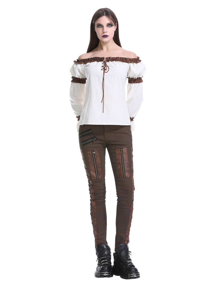 photo n&deg;14 : Blouse steampunk femme &eacute;paules d&eacute;nud&eacute;es avec volants et la&ccedil;age