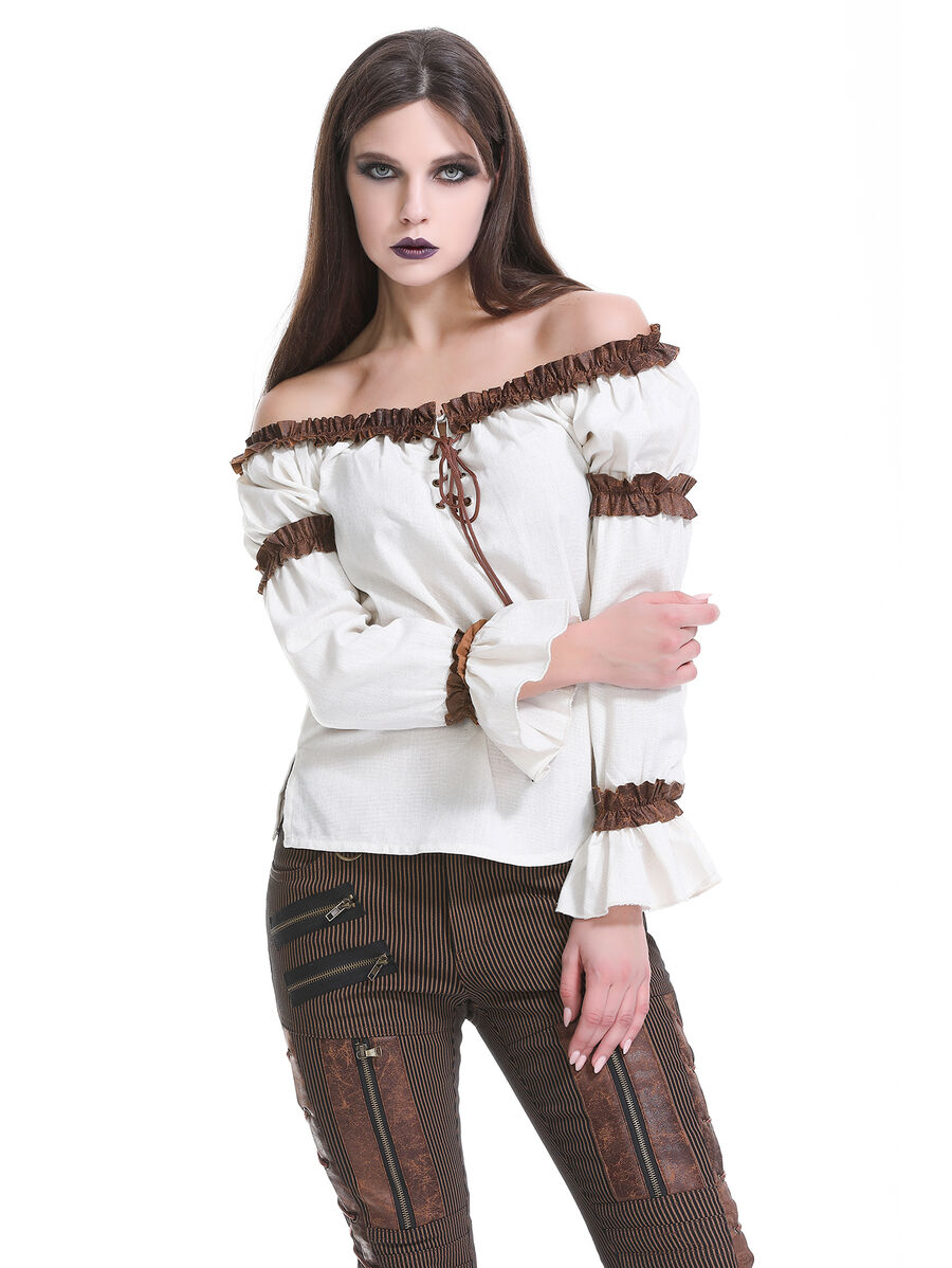 photo n&deg;13 : Blouse steampunk femme &eacute;paules d&eacute;nud&eacute;es avec volants et la&ccedil;age