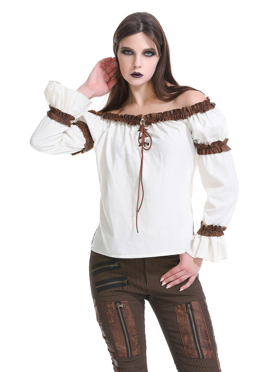 photo n&deg;11 : Blouse steampunk femme &eacute;paules d&eacute;nud&eacute;es avec volants et la&ccedil;age