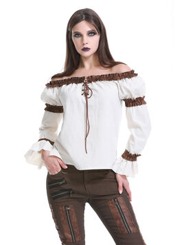 Blouse steampunk femme &eacute;paules d&eacute;nud&eacute;es avec volants et la&ccedil;age