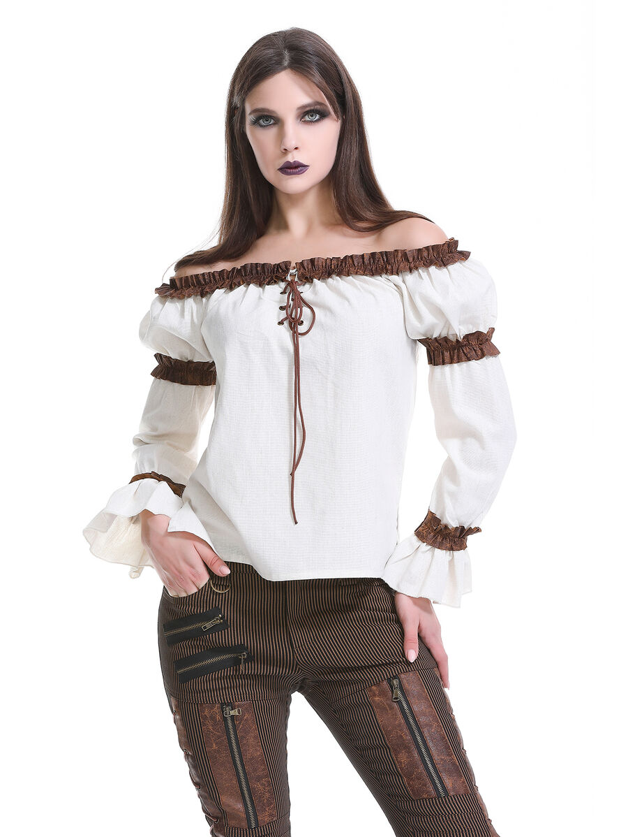 photo n&deg;10 : Blouse steampunk femme &eacute;paules d&eacute;nud&eacute;es avec volants et la&ccedil;age