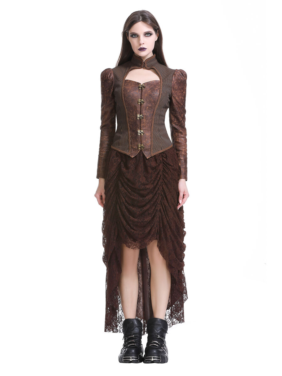 Jupe corset gothique longue en velours et dentelle noire