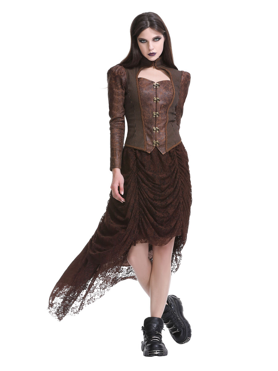 photo n&deg;7 : Jupe corset gothique longue en velours et dentelle noire