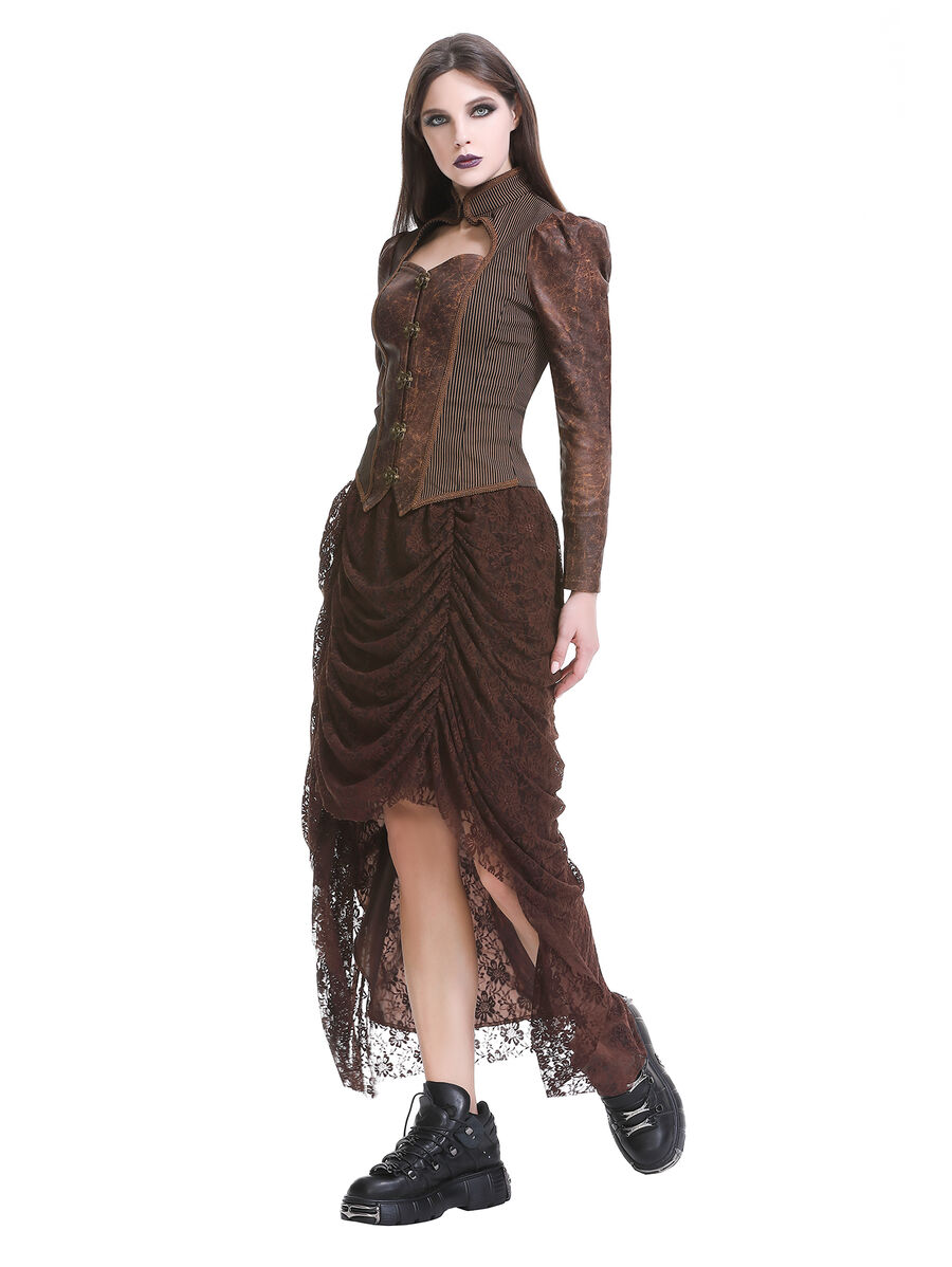 photo n&deg;8 : Jupe corset gothique longue en velours et dentelle noire