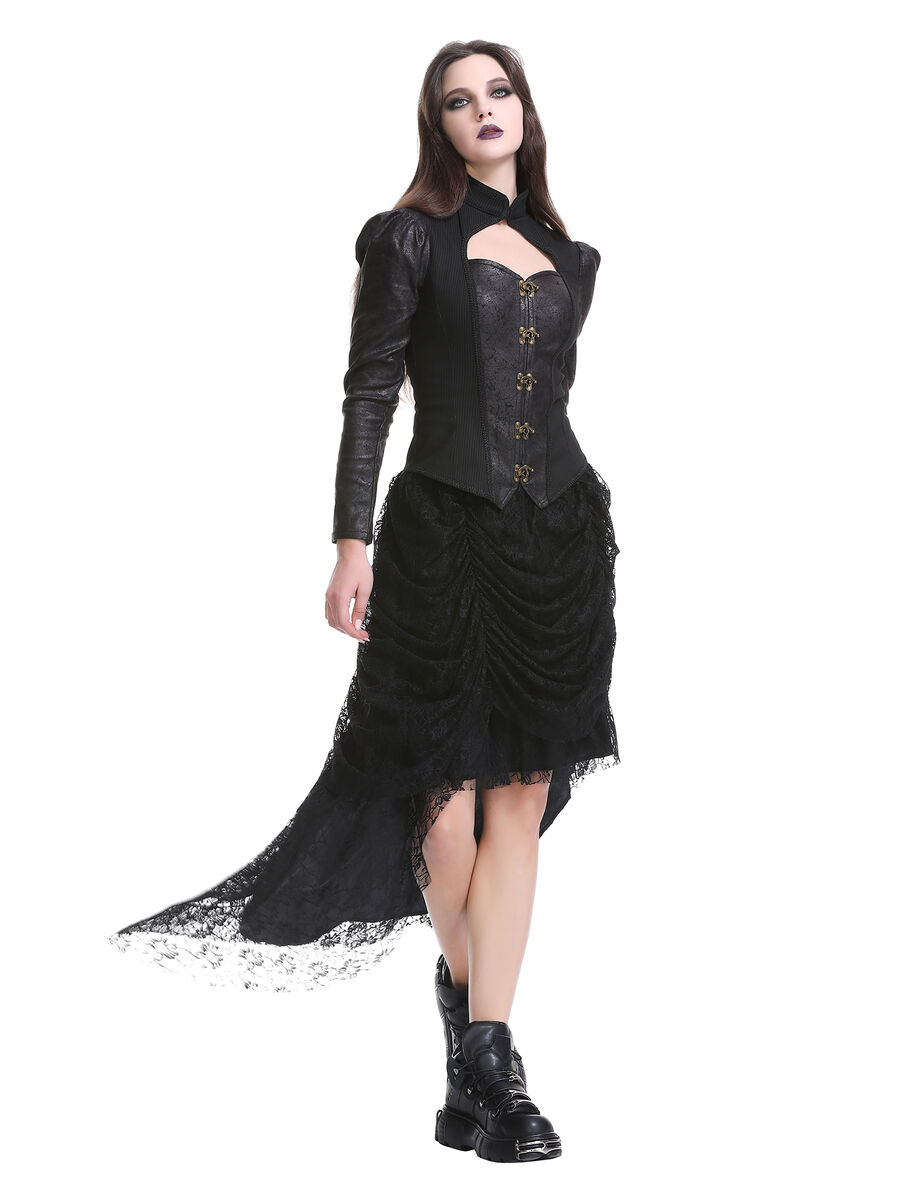 photo n&deg;4 : Jupe corset gothique longue en velours et dentelle noire