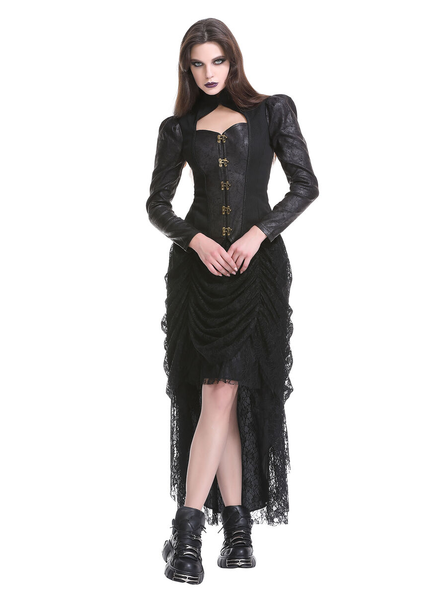 photo n&deg;5 : Jupe corset gothique longue en velours et dentelle noire